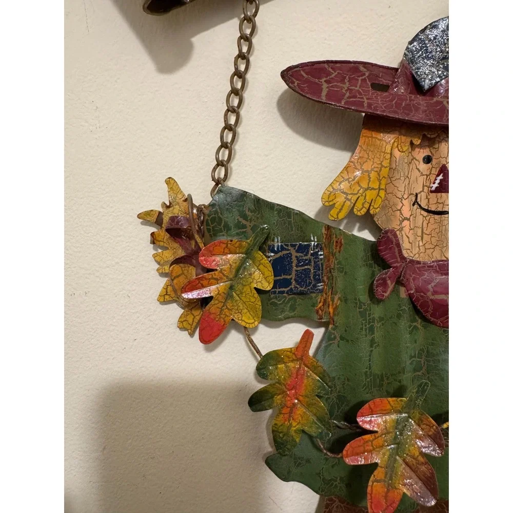Vintage Metal Scarecrow Welcome Sign Autumn Fall Harvest Wall Hanging Decor